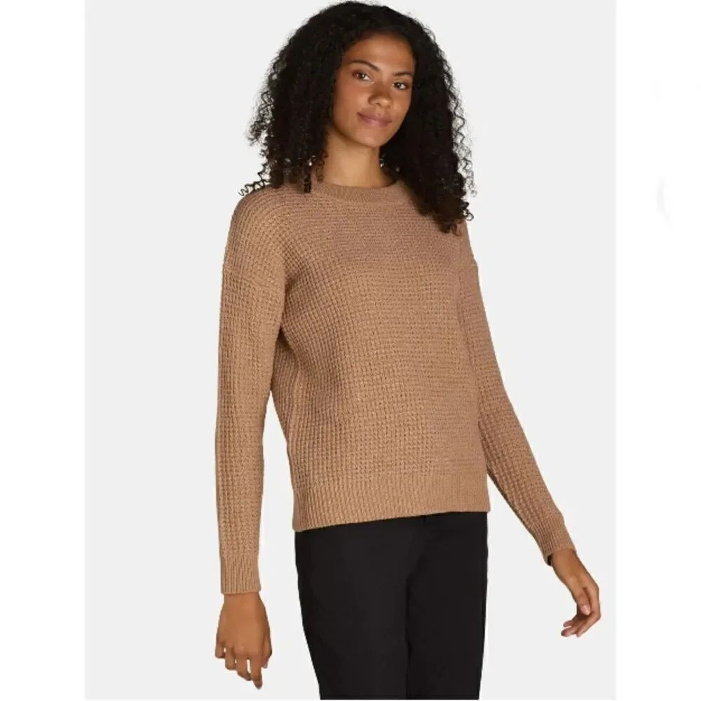 Women's Waffle Stitch Sweater with Long Sleeves, Midweight, Size XXXL